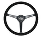 NRG Reinforced Stealth Wheel (380mm) 3 Spoke Center - 1in Deep Dish - Vegan Suede Red Stitch