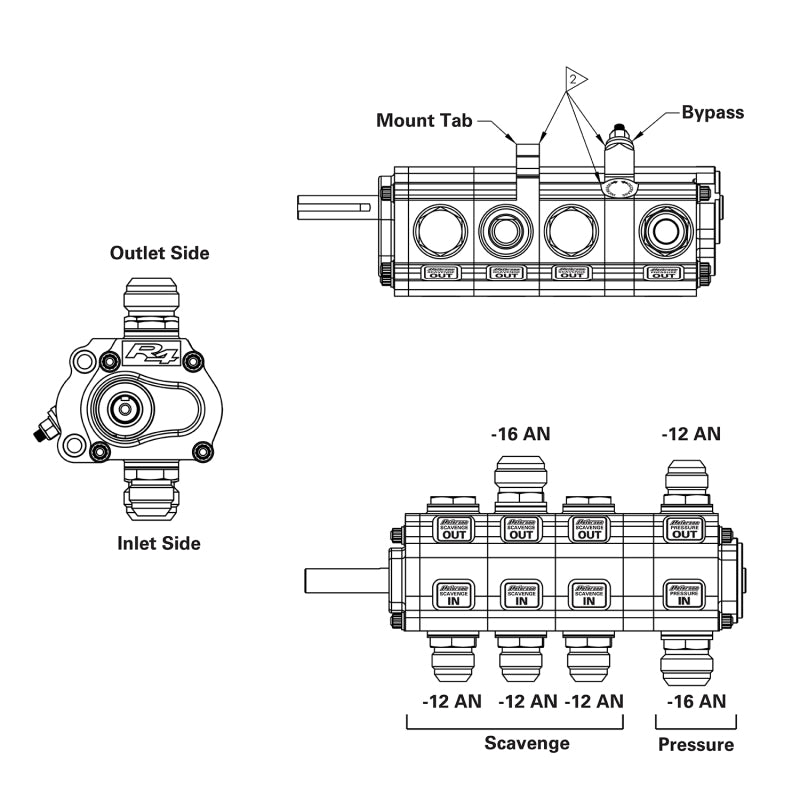 Peterson Fluid Systems R4 4-Stage Oil Pump - Rear Drive Left Side Mount - HV - Drag Adj.