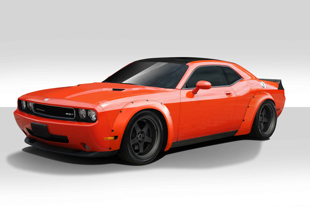 2008-2023 Dodge Challenger Duraflex Novara Wide Body Kit - 7 Piece - Includes Novara Wide Body Front Fender Flares (112459) Novara Wide Body Rear Fender Flares (112460) Novara Wing (113231)