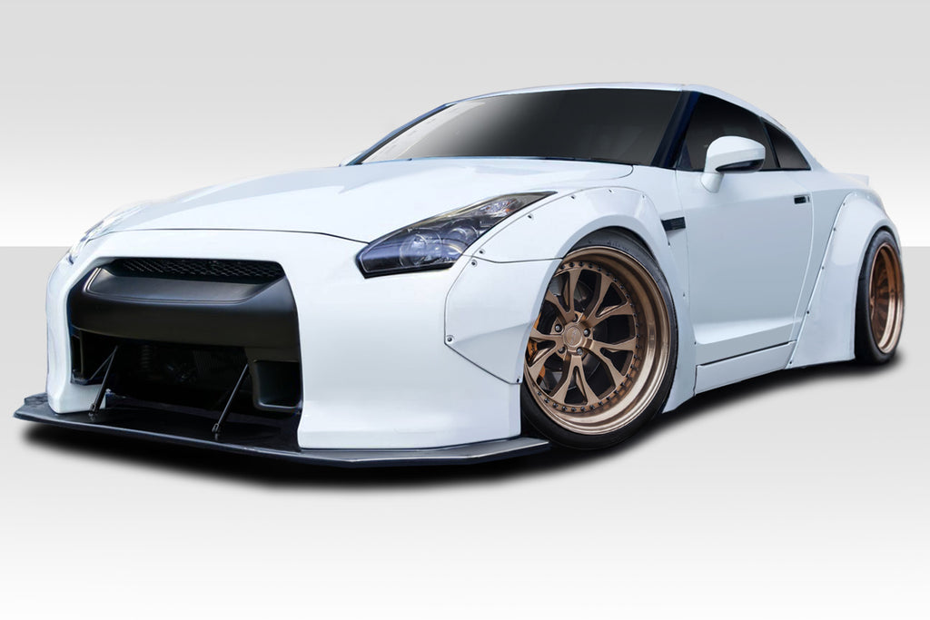 2009-2016 Nissan GT-R R35 Duraflex LBW Kit - 14 Piece - Includes LBW Front Bumper (113505) LBW Front Splitter (113506) LBW Front Fender Flares (113508) LBW Rear Fender Flares (113509) LBW Rear Diffuser / Splitter (113510) LBW Rear Wing Spoiler (113512)