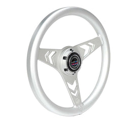 NRG Aluminum Steering Wheel 330mm - Arow Cutout - Ergonomic Grip - Anadized Silver