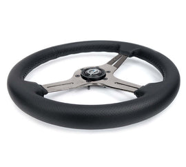 NRG Light Weight Gaming Steering Wheel - 350mm 3 Black Chrome Silver Spokes Perforated Leather