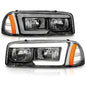 Raxiom 99-06 Chevrolet Sierra 1500 Axial Series LED DRL Headlights- Black Housing- Clear Lens
