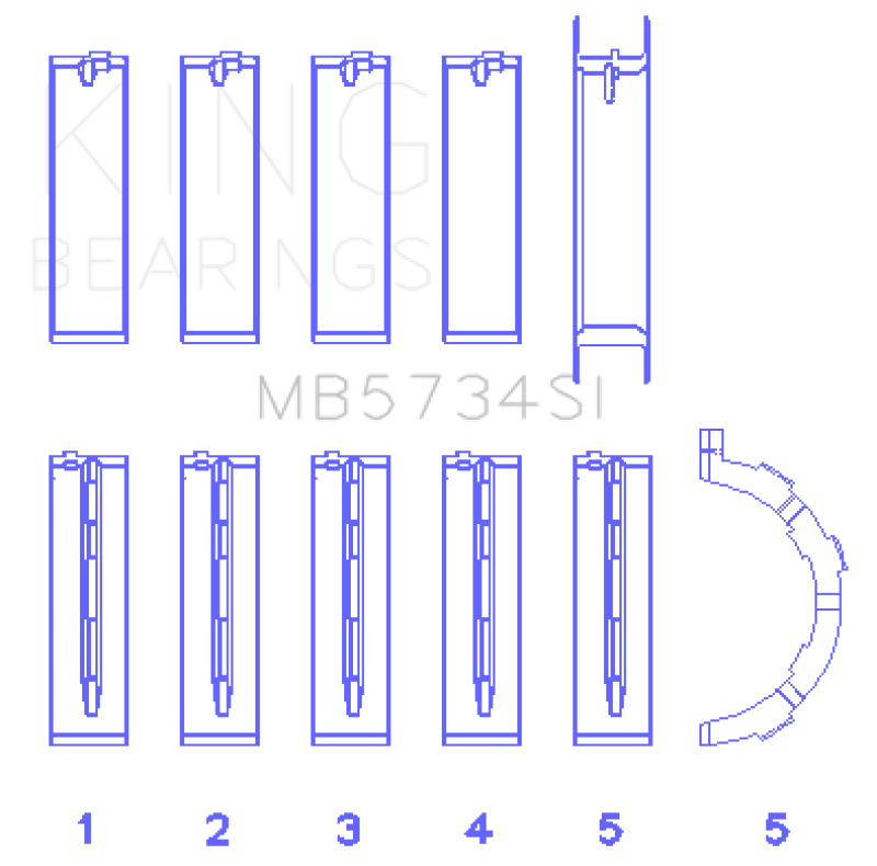 King Engine Bearings Ford 302 Cid Coyote (Size +0.5mm) Main Bearing Set