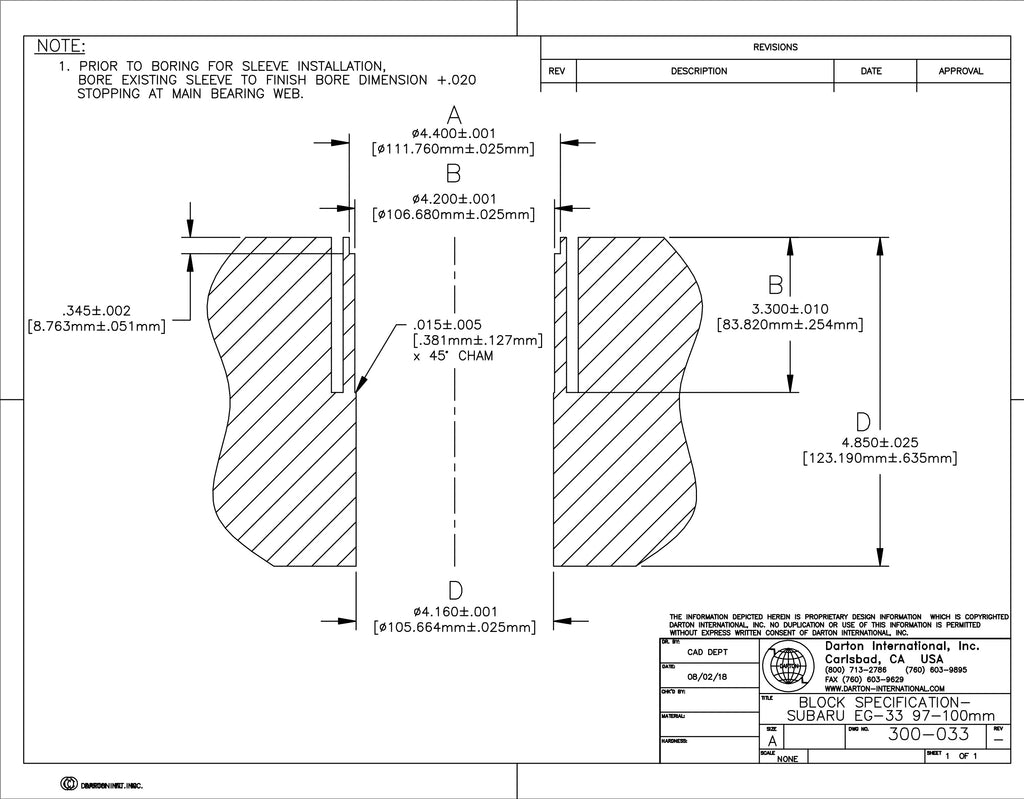 92-97 Subaru Alcyone SVX EG33 Darton Dry Sleeve