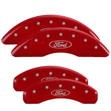 Load image into Gallery viewer, MGP 4 Caliper Covers Engraved Front &amp; Rear 24-25 Ford Mustang GT Red Finish Silver Ford Oval Logo