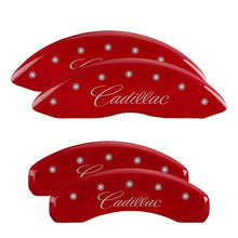 Load image into Gallery viewer, MGP 21-23 Cadillac Escalade 4 Caliper Covers Engraved F &amp; R Cadillac(Cursive) Red Finish Silver Char