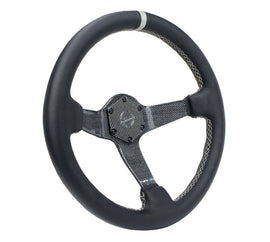 NRG Carbon Fiber Steering Wheel (350mm) Silver Carbon Fiber Center - Silver Stitching & Center Mark