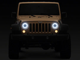 Raxiom 18-26 Jeep Wrangler JL/ 20-26 Gladiator JT HiOutput LED Hlights/Angel Eye DRL-Blk-Clear Lens