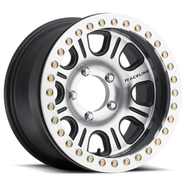 Raceline RT232 Monster 17x8.5in/8x165.1 BP/0mm Offset/130.81mm Bore - BLK & Machined Beadlock Wheel