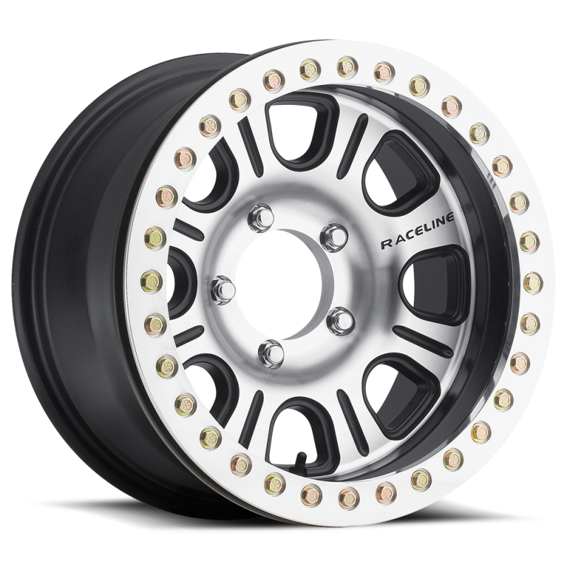 Raceline RT232 Monster 17x8.5in/8x170 BP/-25mm Offset/130.81mm Bore - BLK & Machined Beadlock Wheel