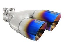 Load image into Gallery viewer, aFe Takeda 2.5in 304 Stainless Steel Clamp-on Exhaust Tip Driver Side 2.5in Inlet 4inDual-Blue Flame