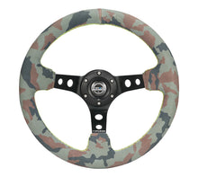 Load image into Gallery viewer, NRG Reinforced Steering Wheel (320mm) Sport/Suede Steering Wheel w/ Camo Pattern &amp; Green Stiching