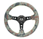 NRG Reinforced Steering Wheel (350mm / 3in. Deep) Camo Suede Mark w/ Neon Grn stitching & Blk Spoke