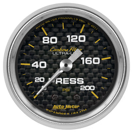 Autometer Carbon Fiber 2-1/16in Mechanical 0-200 PSI Pressure Gauge