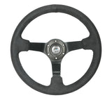 NRG Reinforced Steering Wheel (350mm / 3in. Deep) Blk Alcantara w/ Blk Stitching - Matte Black Spoke