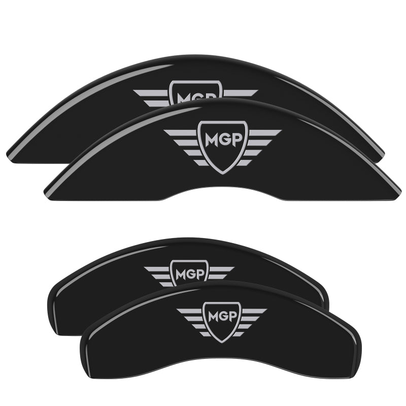MGP 4 Caliper Covers Engraved Front & Rear MGP Black Finish Silver Char 2019 GMC Sierra 1500