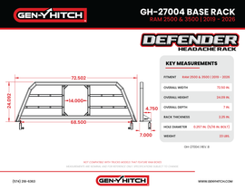 Gen-Y 19+ Dogde Ram 2500/3500 Defender Headache Rack Only - Black