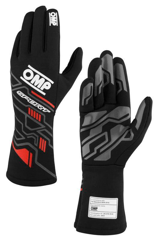 OMP SPORT GLOVES FIA 8856-2018 MY2025 BLACK / RED SZ XS