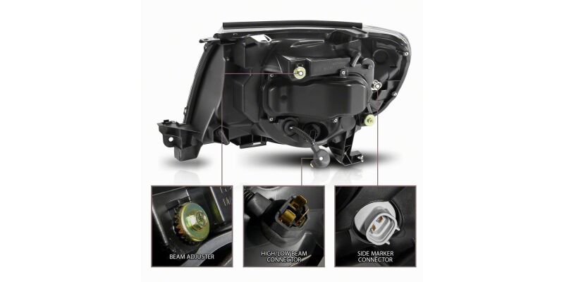 Raxiom 05-11 ToyotaTacoma Axial Series Switchback Projector Headlights- Black Housing- Clear Lens