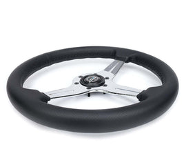 NRG Light Weight Gaming Steering Wheel - 350mm 3 Chrome Silver Spokes Perforated Leather