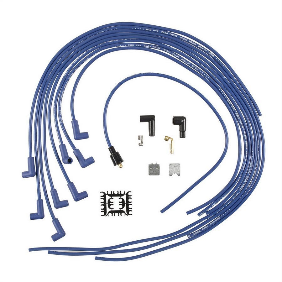 Spark Plug Wire Set - 8mm - Universal - Blue Wire with Blue 90 Deg Boots