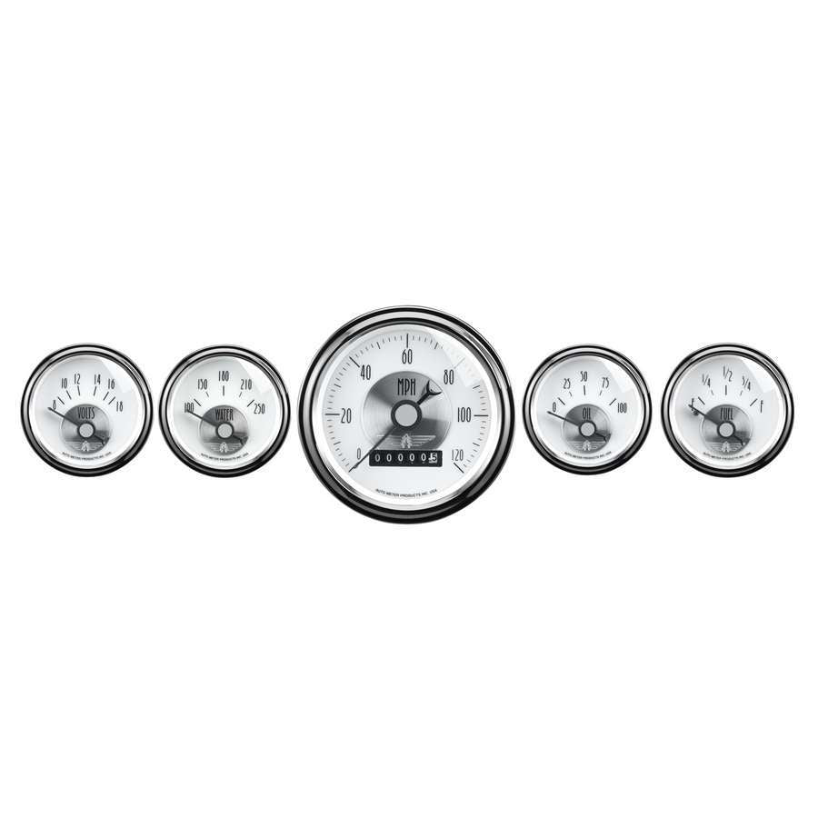 GAUGE KIT, 5 PC., 3 3/8" & 2 1/16" , ELEC. SPEEDO W/ WHEEL ODO, PRESTIGE PEARL