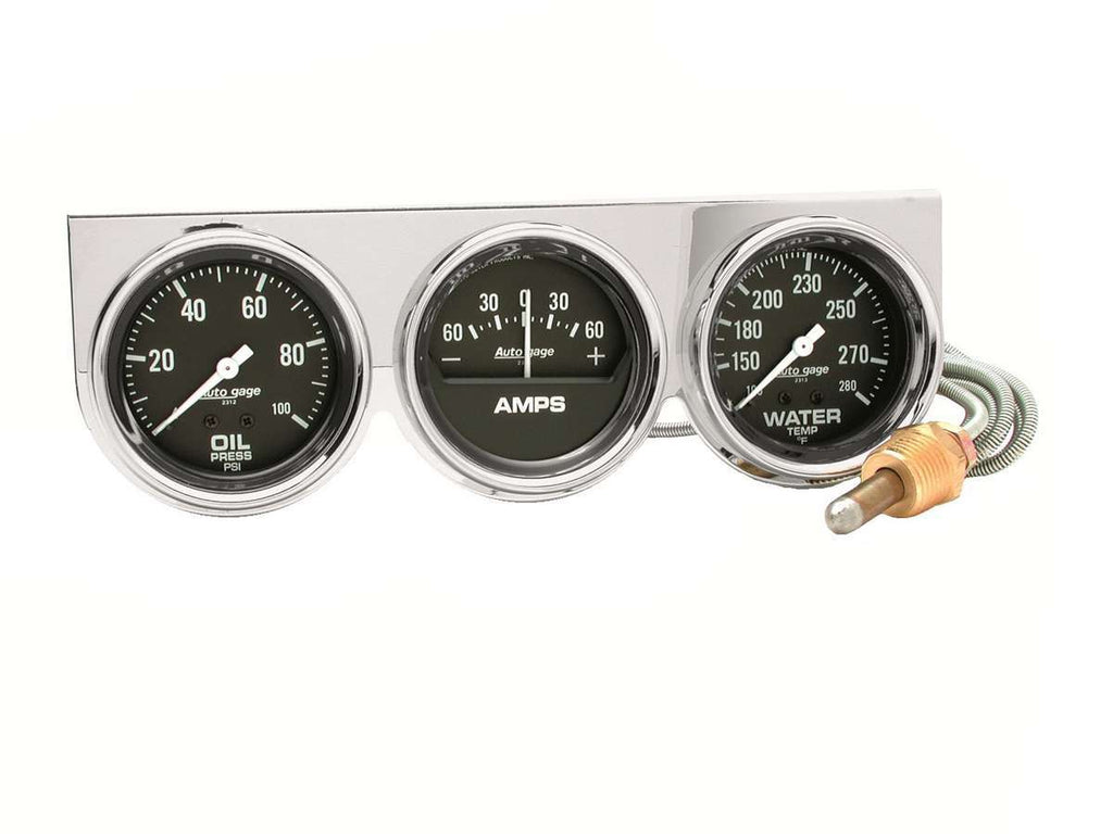 GAUGE CONSOLE, OILP/WTMP/AMP, 2 5/8", 100PSI/280?F/60A, BLK DIAL, CHROME BZL, AG