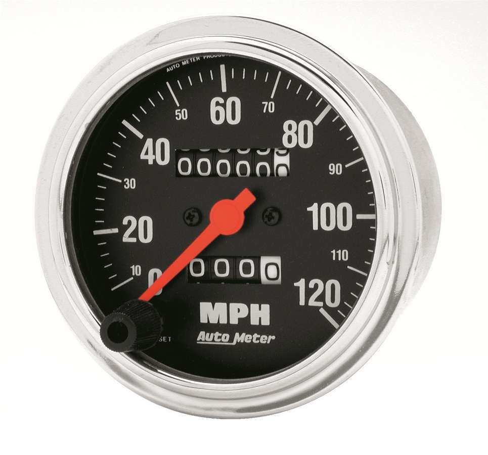 GAUGE, SPEEDOMETER, 3 3/8" , 120MPH, MECHANICAL, TRADITIONAL CHROME