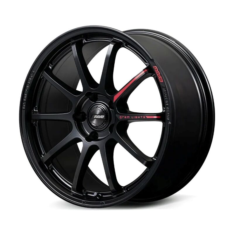 Gram Lights 57NR LIMITED II 18x9.5 +12 5-114.3 Semigloss Black Wheel w/ Black Cap/Stickers/Air Valve