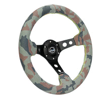 Load image into Gallery viewer, NRG Reinforced Steering Wheel (320mm) Sport/Suede Steering Wheel w/ Camo Pattern &amp; Green Stiching