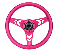 Load image into Gallery viewer, NRG Aluminum Steering Wheel 330mm - Arow Cutout - Ergonomic Grip - Anadized Pink