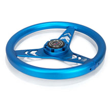 Load image into Gallery viewer, NRG Aluminum Steering Wheel 330mm - Arow Cutout - Ergonomic Grip - Anadized Blue