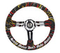 NRG Reinforced Steering Wheel R Litteral Sig 3in Deep/5mm Chrm Spk - Blk Alc w/ Red Stitch