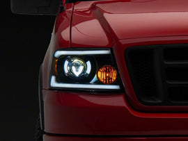 Raxiom 04-08 Ford F-150 Axial Series LED Proj Hlights/Seq LED Bar- Black- Clear Lens