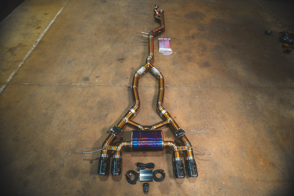 Valvetronic BMW G80 M3 / G82 G83 M4 Full System Equal Length (Catback) - Grade 5 Titanium - (4) Forged Carbon Fiber (3.5 Outlet)