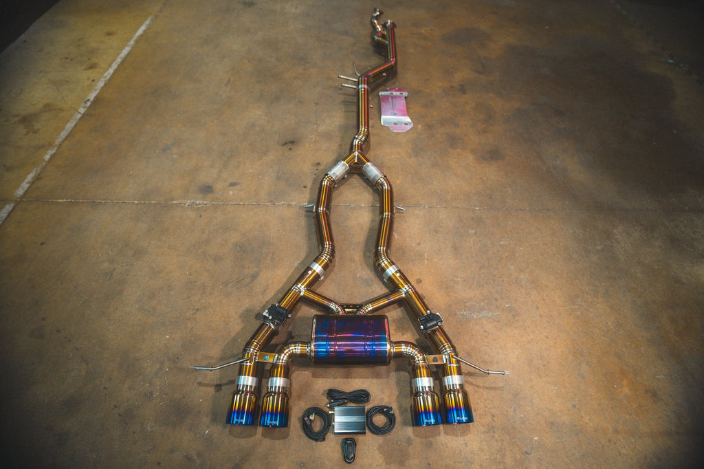 Valvetronic BMW G80 M3 / G82 G83 M4 Full System Equal Length (Catback) - Grade 5 Titanium - (4) Raw Titanium Burnt (4.0 Outlet)