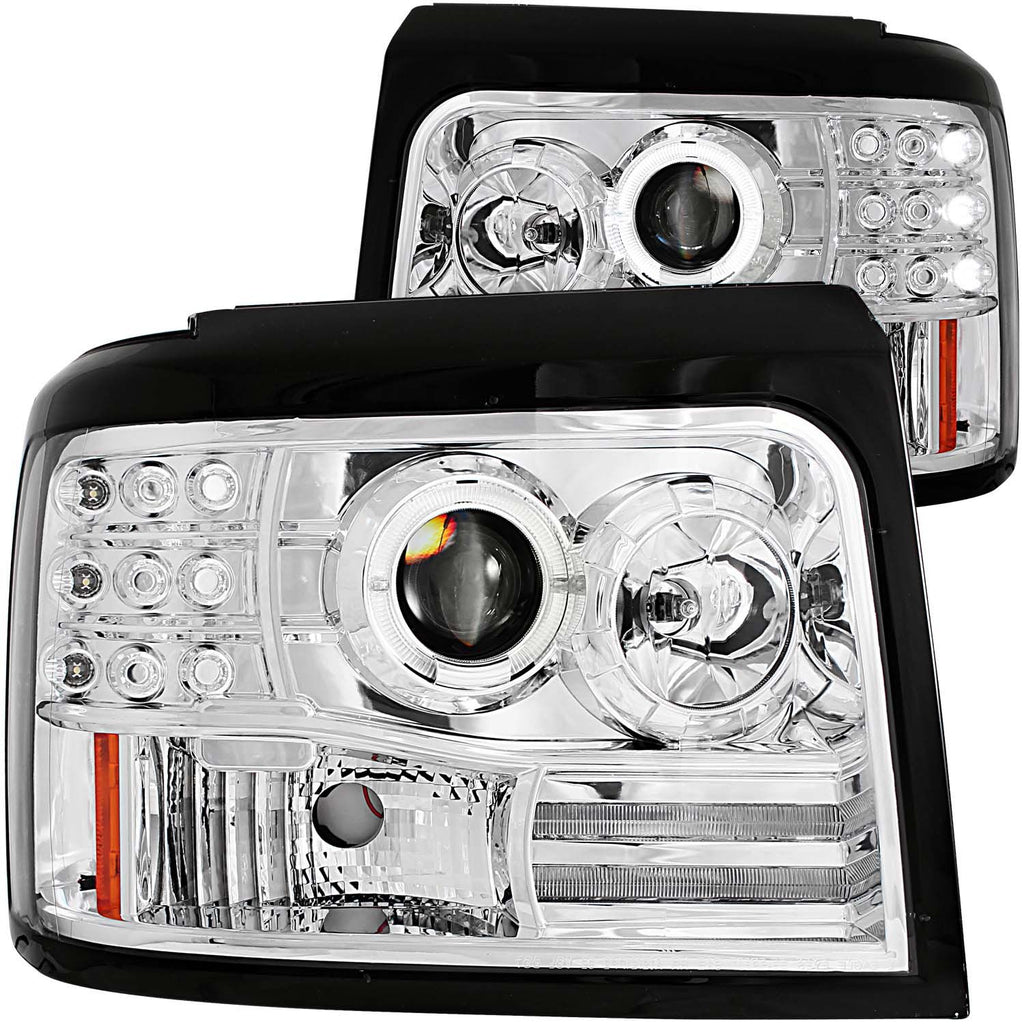 ANZO FORD F-150/BRONCO 92-96 / F-250/350 92-98 PROJECTOR HEADLIGHTS CHROME w/ HALO & SIDE MARKER & PARKING LIGHTS