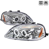 1999-2000 Honda Civic Spec-D Tuning  Dual Halo LED Projector Headlights w/Eyebrows (Chrome Housing/Clear Lens)