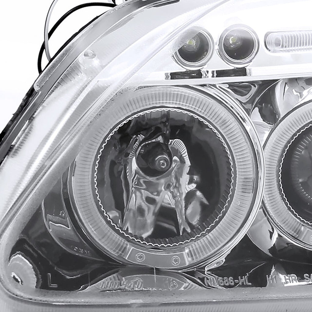 1999-2000 Honda Civic Spec-D Tuning  Dual Halo LED Projector Headlights w/Eyebrows (Chrome Housing/Clear Lens)