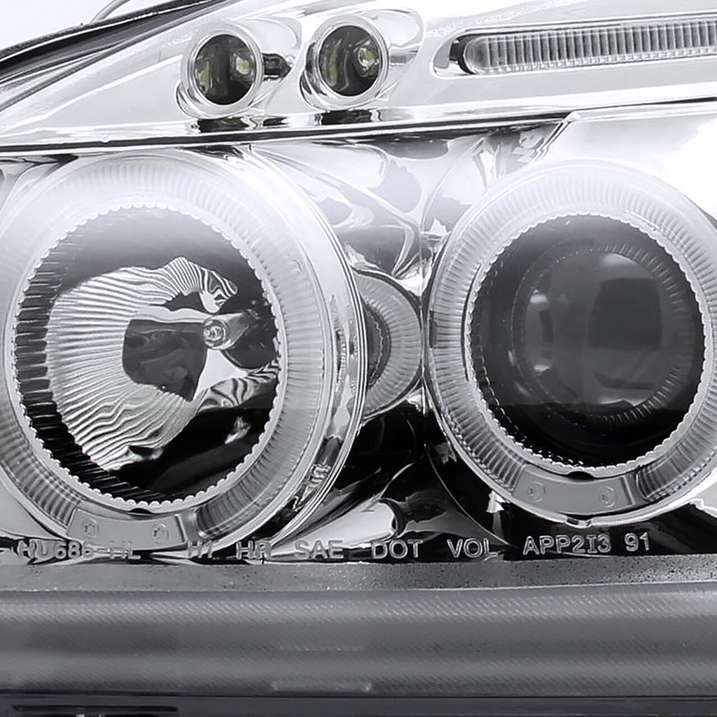 1999-2000 Honda Civic Spec-D Tuning  Dual Halo LED Projector Headlights w/Eyebrows (Chrome Housing/Clear Lens)