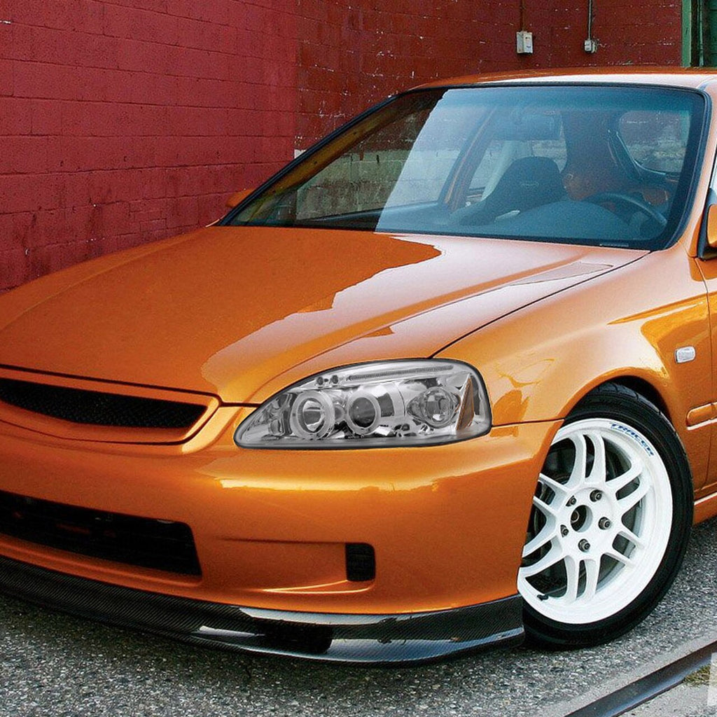 1999-2000 Honda Civic Spec-D Tuning  Dual Halo LED Projector Headlights w/Eyebrows (Chrome Housing/Clear Lens)
