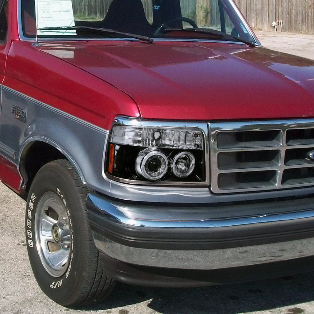Spec-D Tuning 1992-1996 Ford F-150/F-250/F-350/Bronco Dual Halo Projector Headlights (Glossy Black Housing/Smoke Lens)
