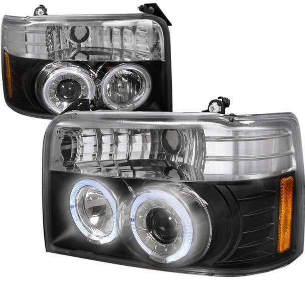 Spec-D Tuning 1992-1996 Ford F-150 F-250 F-350 Bronco Dual Halo Projector Headlights (Matte Black Housing/Clear Lens)