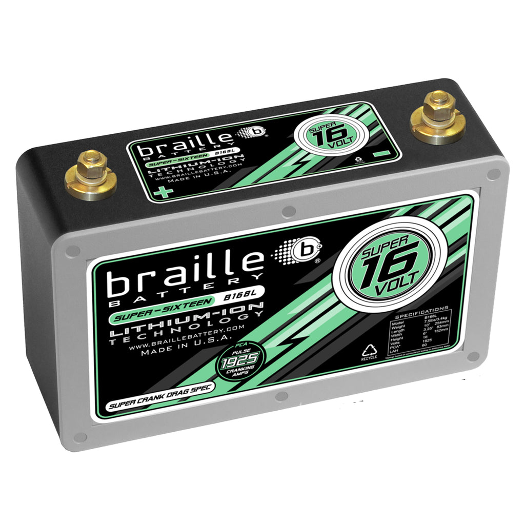 Braille Super 16 Volt "Drag Race Spec" lithium battery B168L