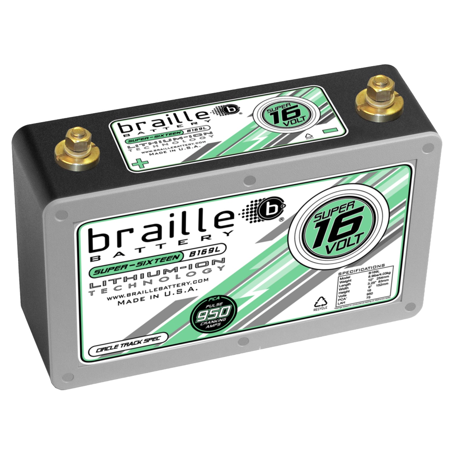 Braille Super 16 Volt "Circle Track Spec" lithium battery B169L