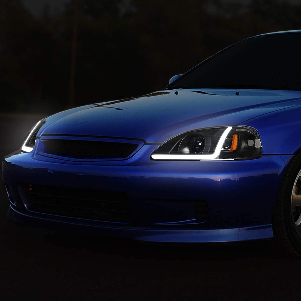 DNA Motoring 99-00 Honda Civic Black LED DRL Projector Headlights