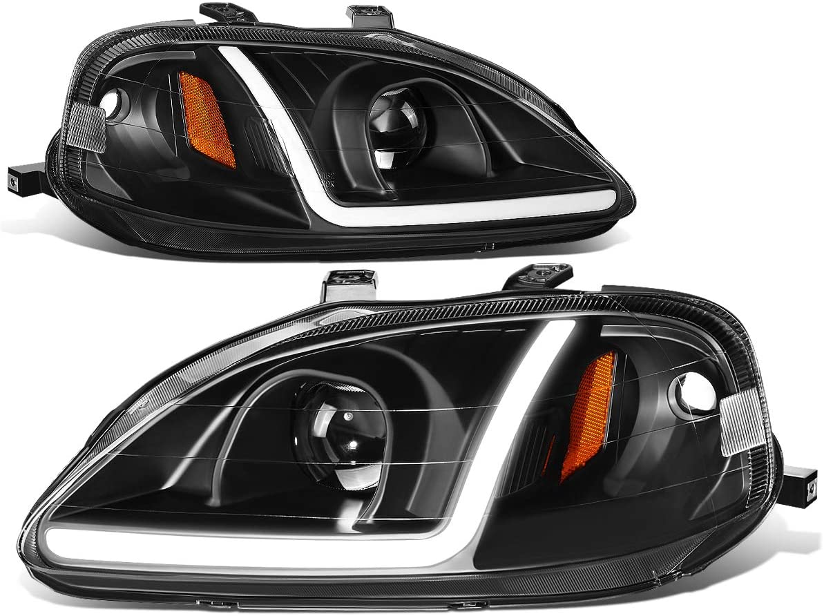DNA Motoring 99-00 Honda Civic Black LED DRL Projector Headlights