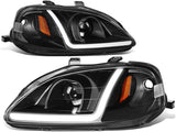 DNA Motoring 99-00 Honda Civic Black LED DRL Projector Headlights