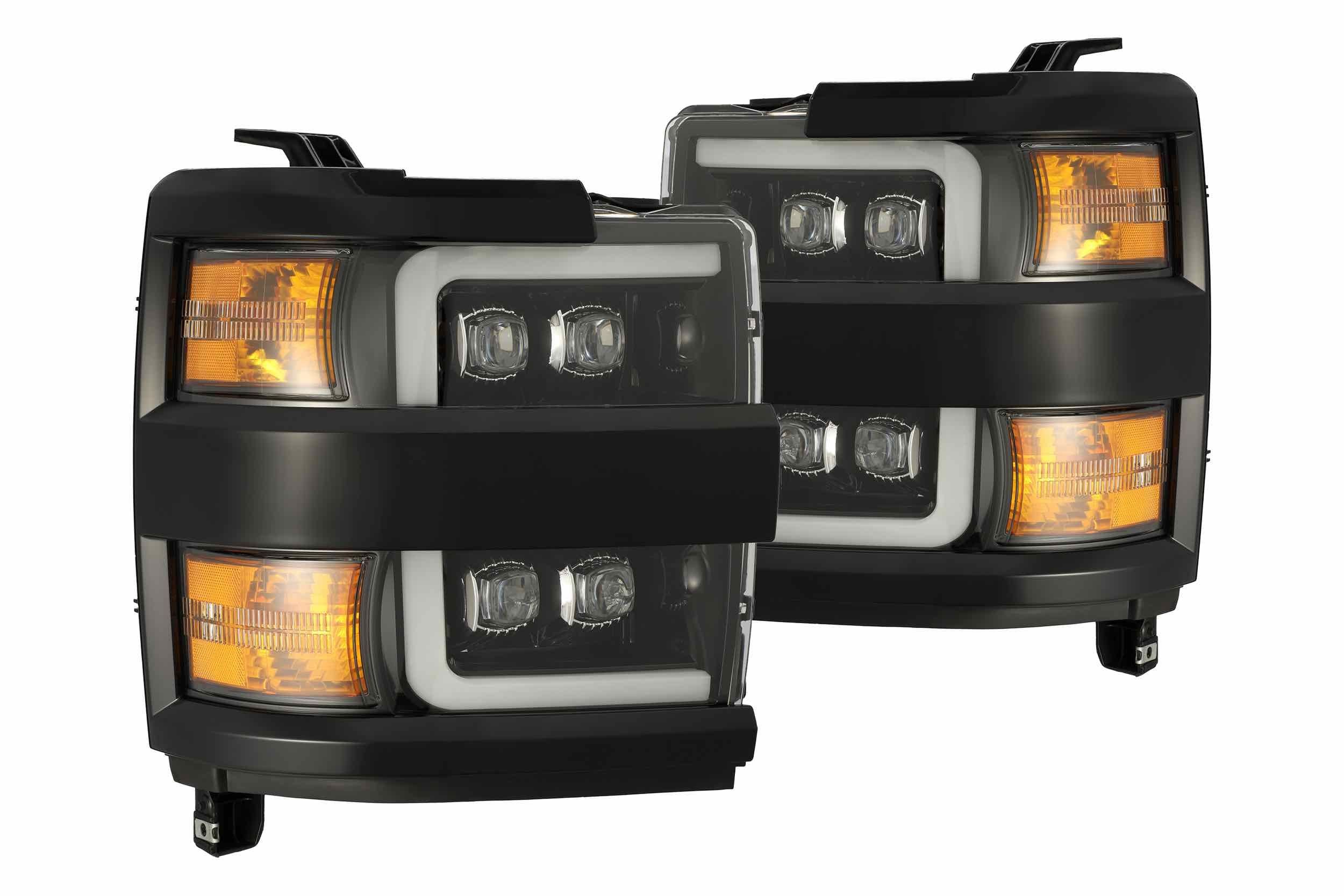 AlphaRex Nova-Series LED Heads: Chevy Silverado HD (15-19) - Chrome (Set) w/ Chrome (Set) Grill Insert